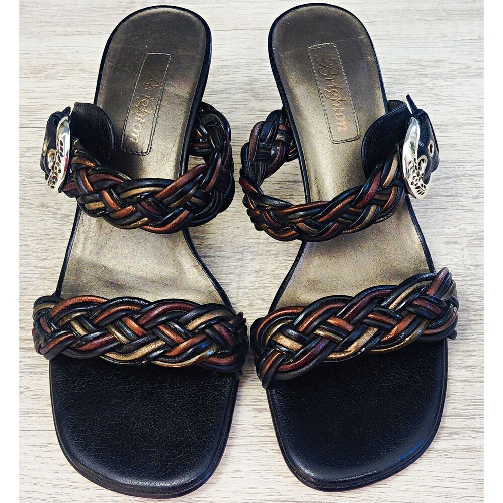 Brighton Women’s Leather Braided Strap Slip-On Slide Sandals Medallion 6.5